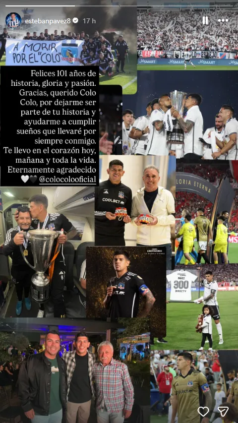 Esteban Pavez repasó su carrera en Colo Colo con cariño. Foto: Instagram.