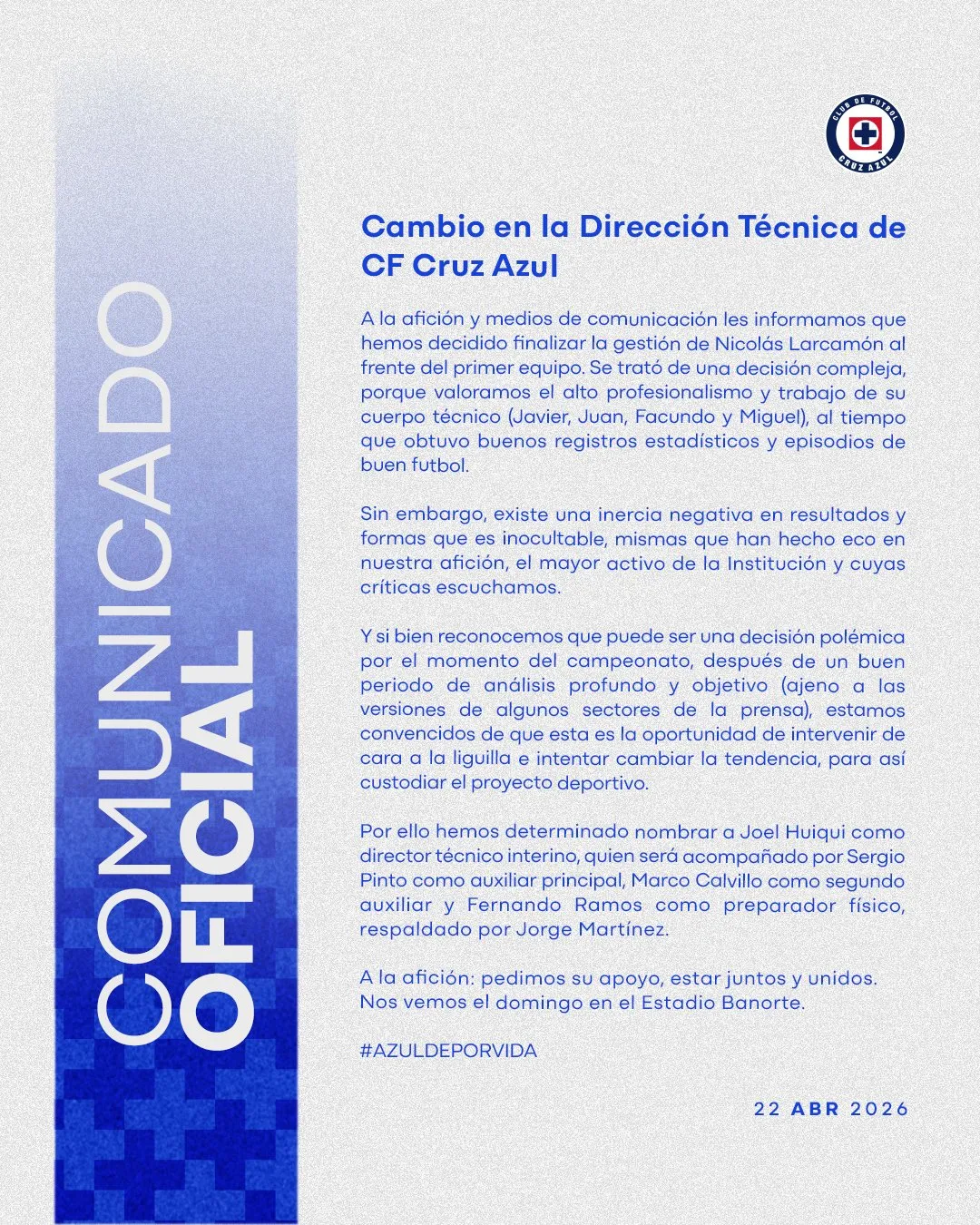 El comunicado de Cruz Azul para despedir a Nicolás Larcamón