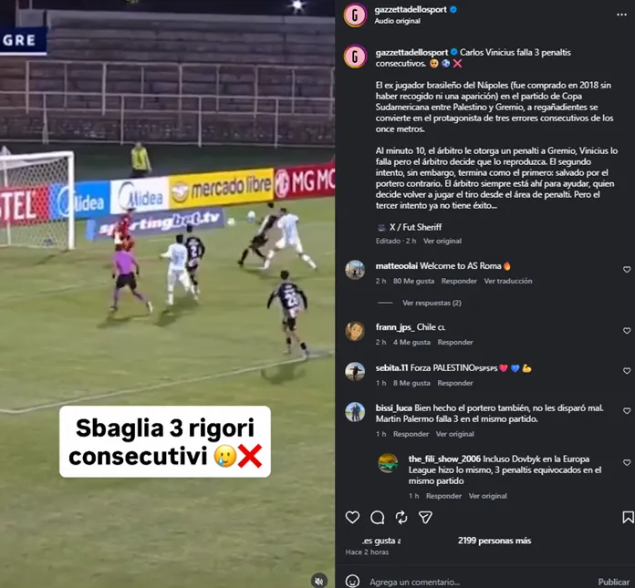 La publicación de la Gazzetta dello Sports en Instagram.