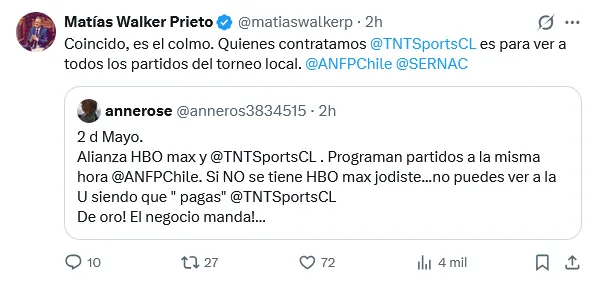 El posteo de Matías Walker.