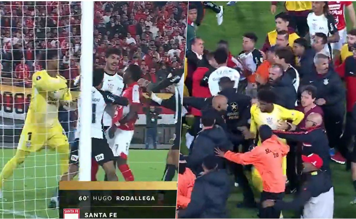 La batahola que se armó en Copa Libertadores entre jugadores de Corinthians y Santa Fe