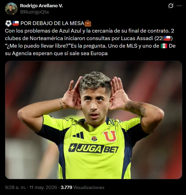 Lucas Assadi es seguido desde la MLS y México. (Foto: Captura de X)