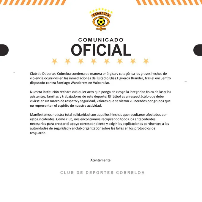 El comunicado de Cobreloa: confirmó denuncia a Santiago Wanderers por agresiones a hinchas