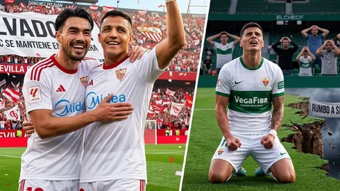 Sevilla de Alexis Sánchez y Gabriel Suazo celebran mientras el Elche de Lucas Cepeda lo pasa mal.