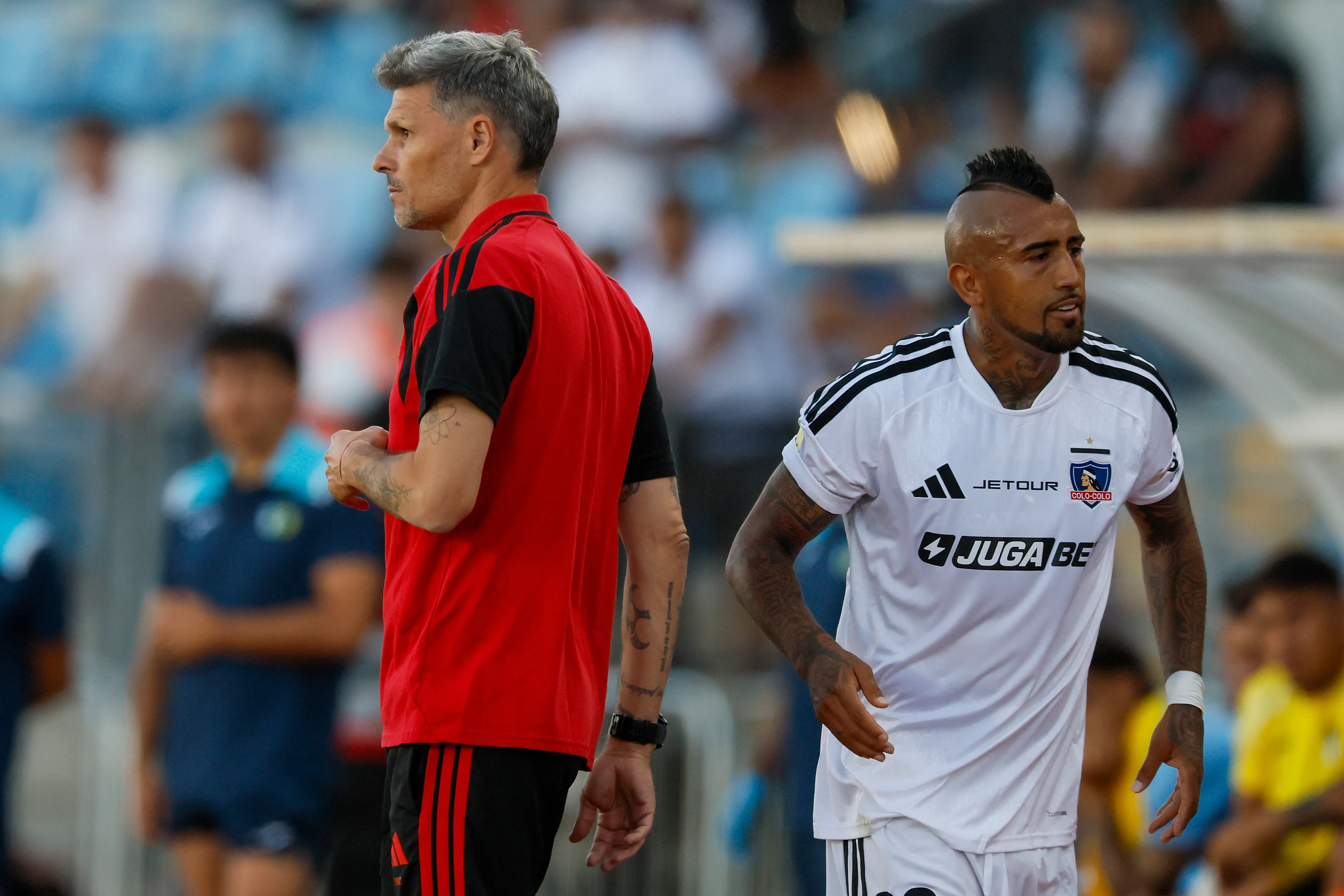 Arturo Vidal y Fernando Ortiz en Colo Colo. (Andres Pina/Photosport).