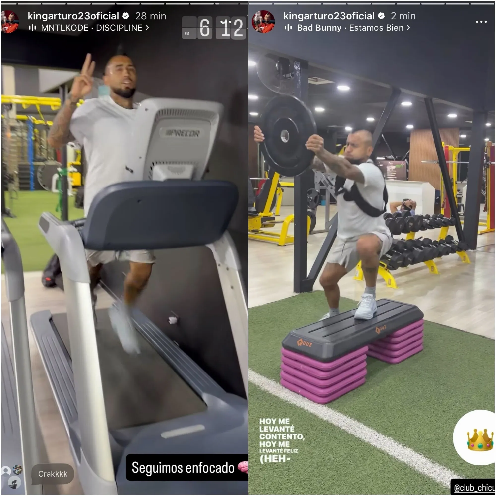 Arturo Vidal usó su entrenamiento para reaccionar a todo lo ocurrido con la investigación por robo en la que se vio envuelto. Foto: Instagram.
