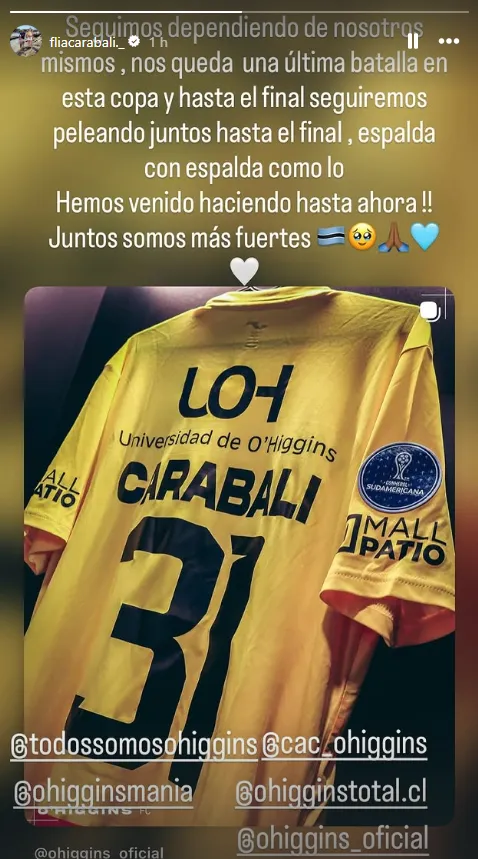 Omar Carabalí levantó a O’Higgins para seguir soñando con clasificar y, en lo personal, con el Mundial. Foto: Instagram.