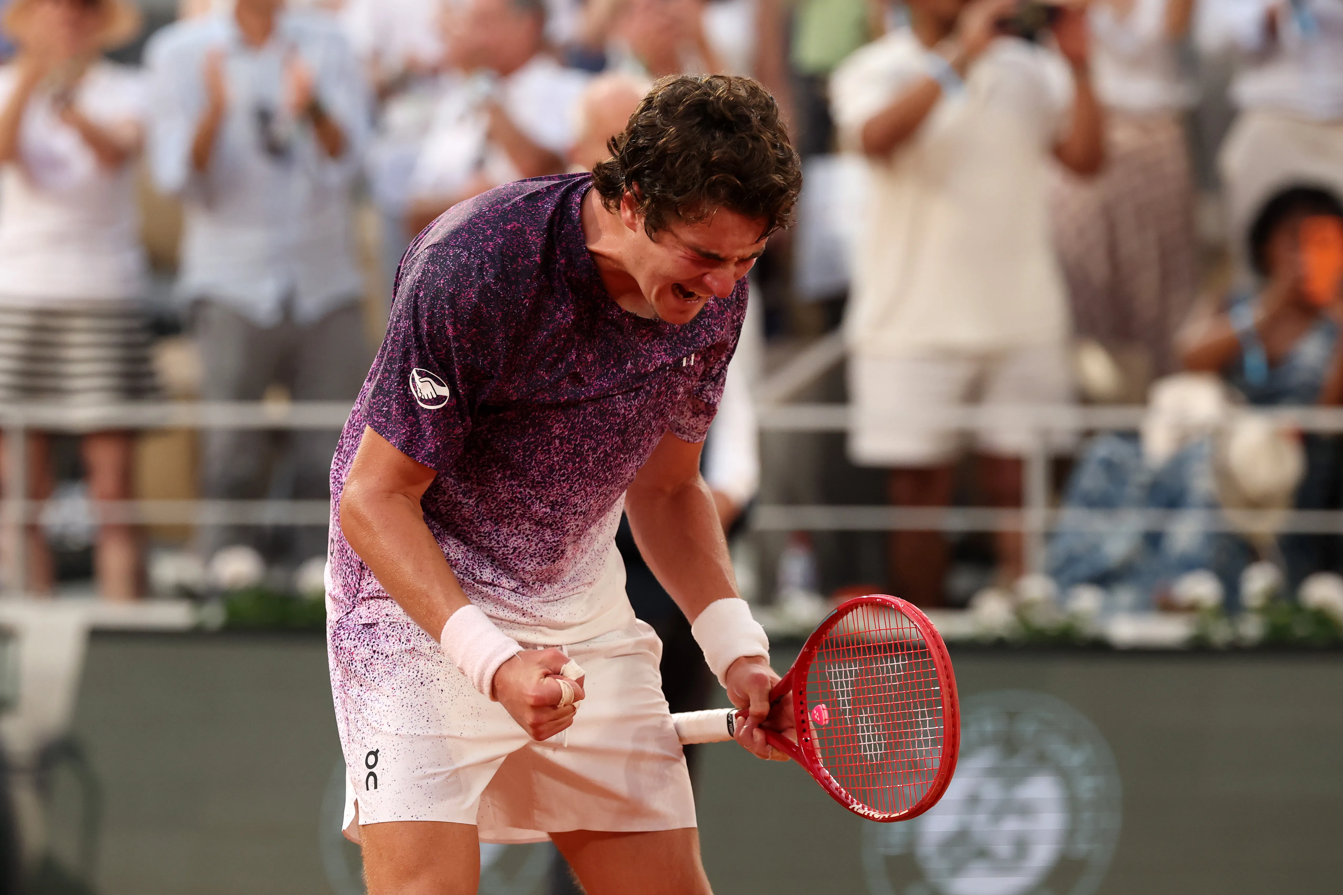 Joao Fonseca celebró con todo su victoria ante Novak Djokovic. (Photo by Matthew Stockman/Getty Images)