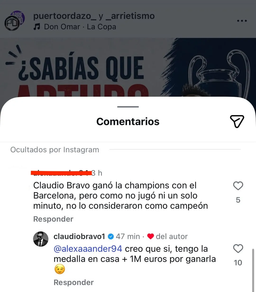 Claudio Bravo respondió a chaqueteros en redes sociales