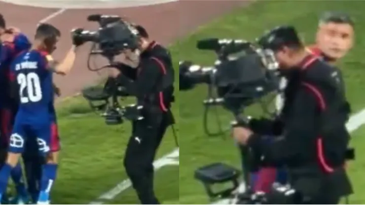 Dos imágenes de la innecesaria reacción de Aránguiz tras el 1-0 de la U vs Concepción.