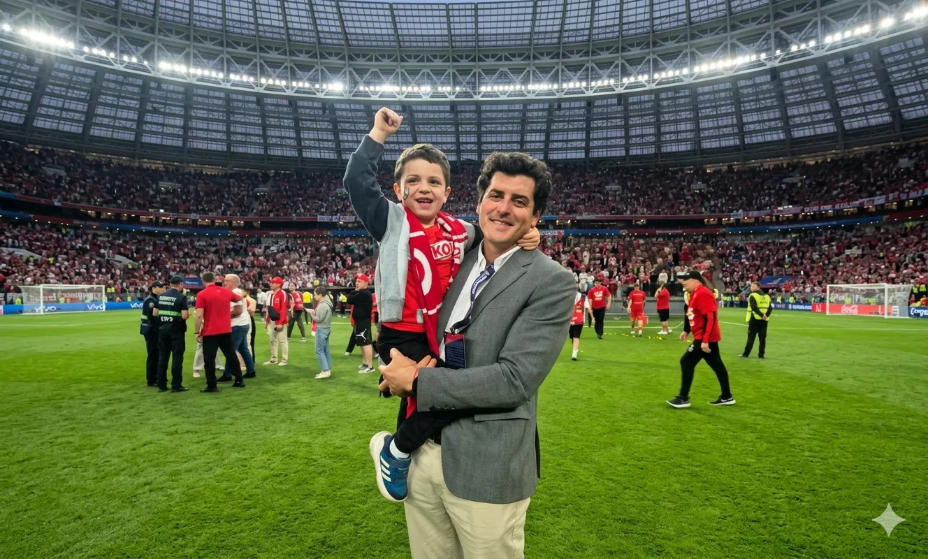 Marko Biskupovic festeja junto a su hijo. (Instagram retocada por Gemini).