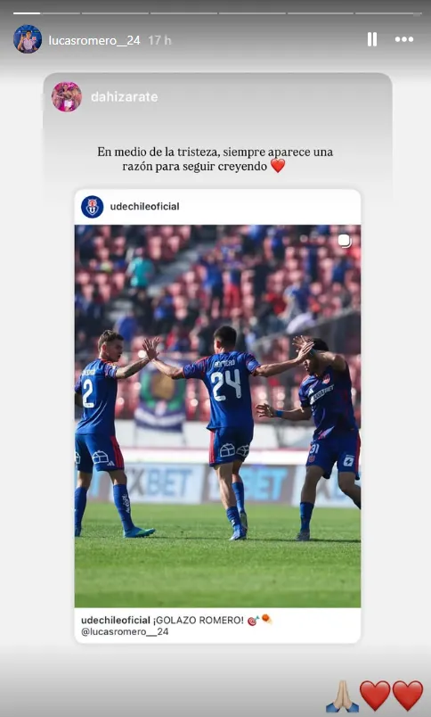 Lucas Romero marcó su primer gol con la U y su pareja lo festejó con emoción. Foto: Instagram.