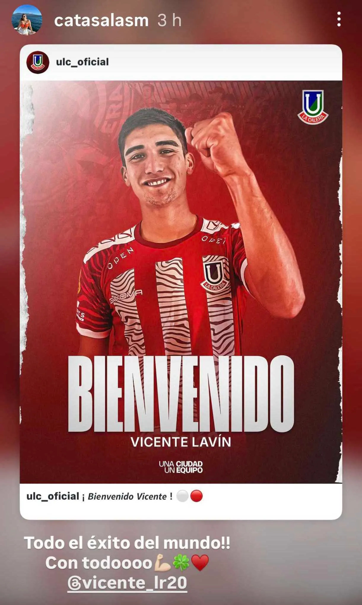 Cata Salas celebró el fichaje de Vicente Lavín a Calera