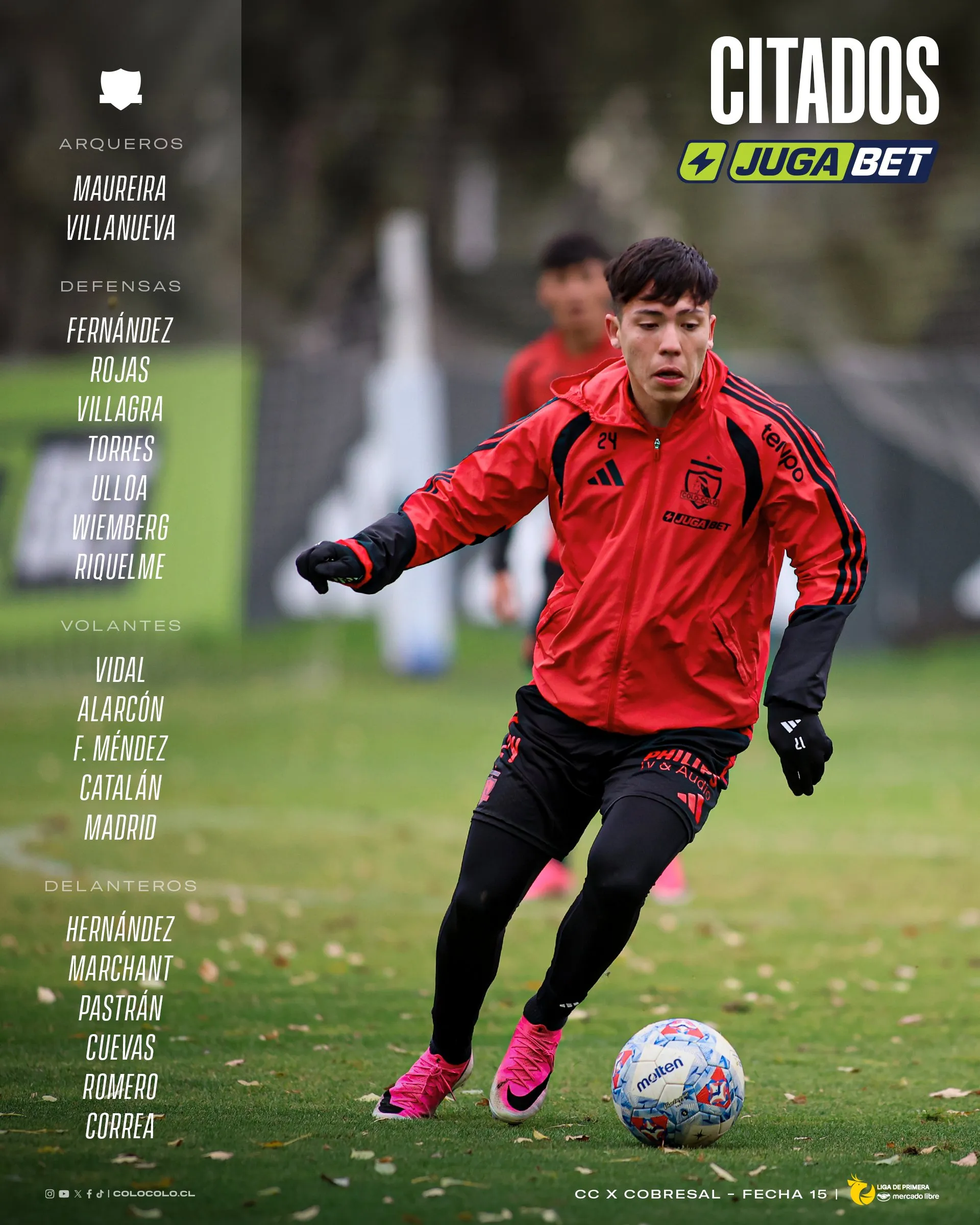 Los convocados en Colo Colo para la fecha 15 de la Liga de Primera ante Cobresal.