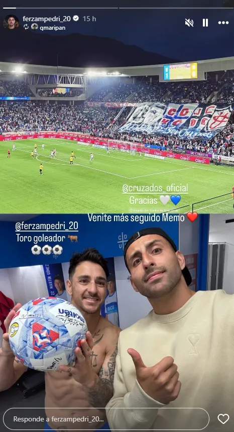 El mensaje de Fernando Zampedri y Guiillermo Maripán en Universidad Católica. Foto: Instagram.