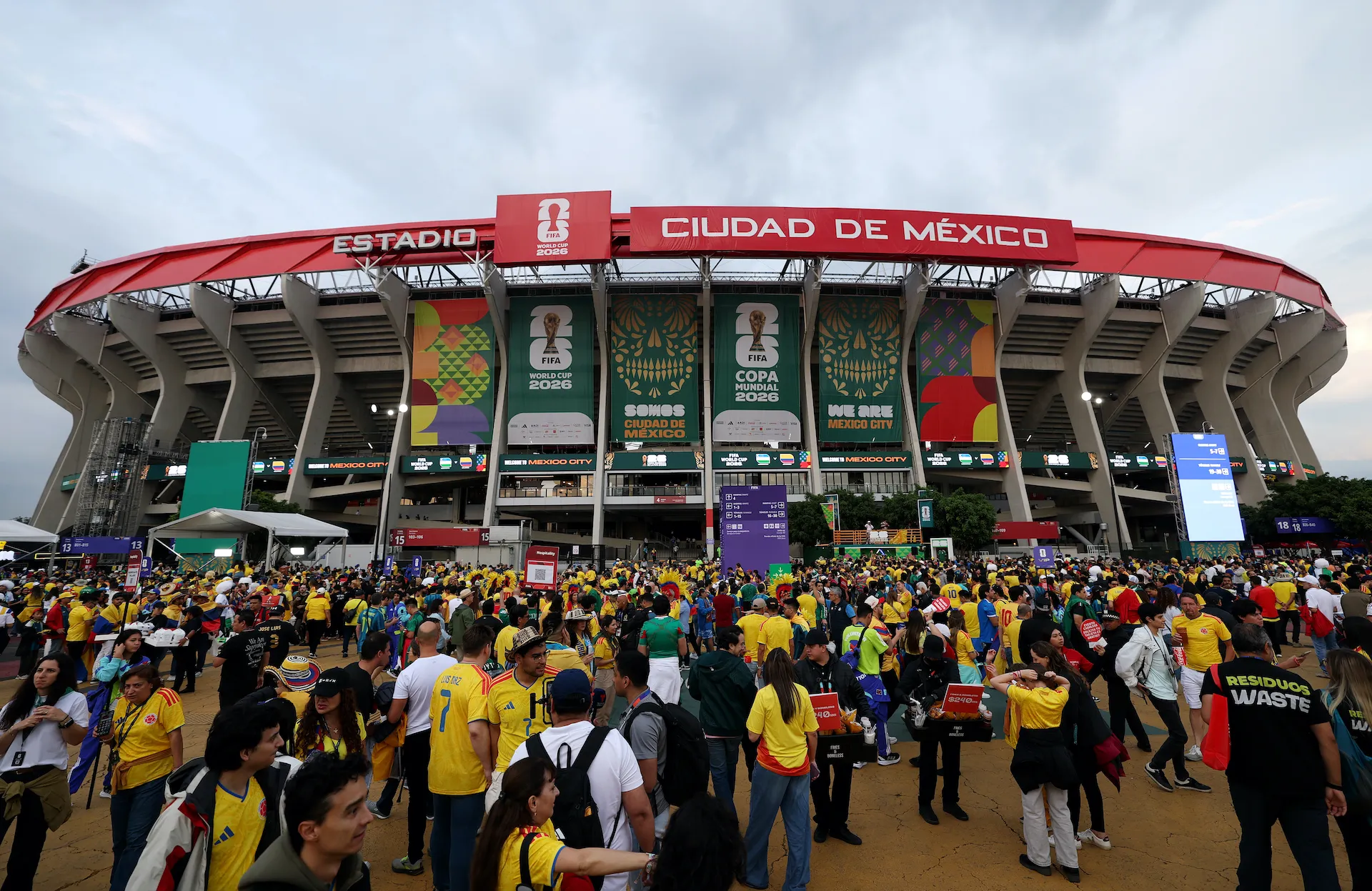MEXICO CITY, MEXICO - JUNE 17: Fans arrive at the stadium before the FIFA World Cup 2026 Group K match between Uzbekistan and Colombia at Mexico City Stadium on June 17, 2026 in Mexico City, Mexico. (Photo by Luke Hales/Getty Images)