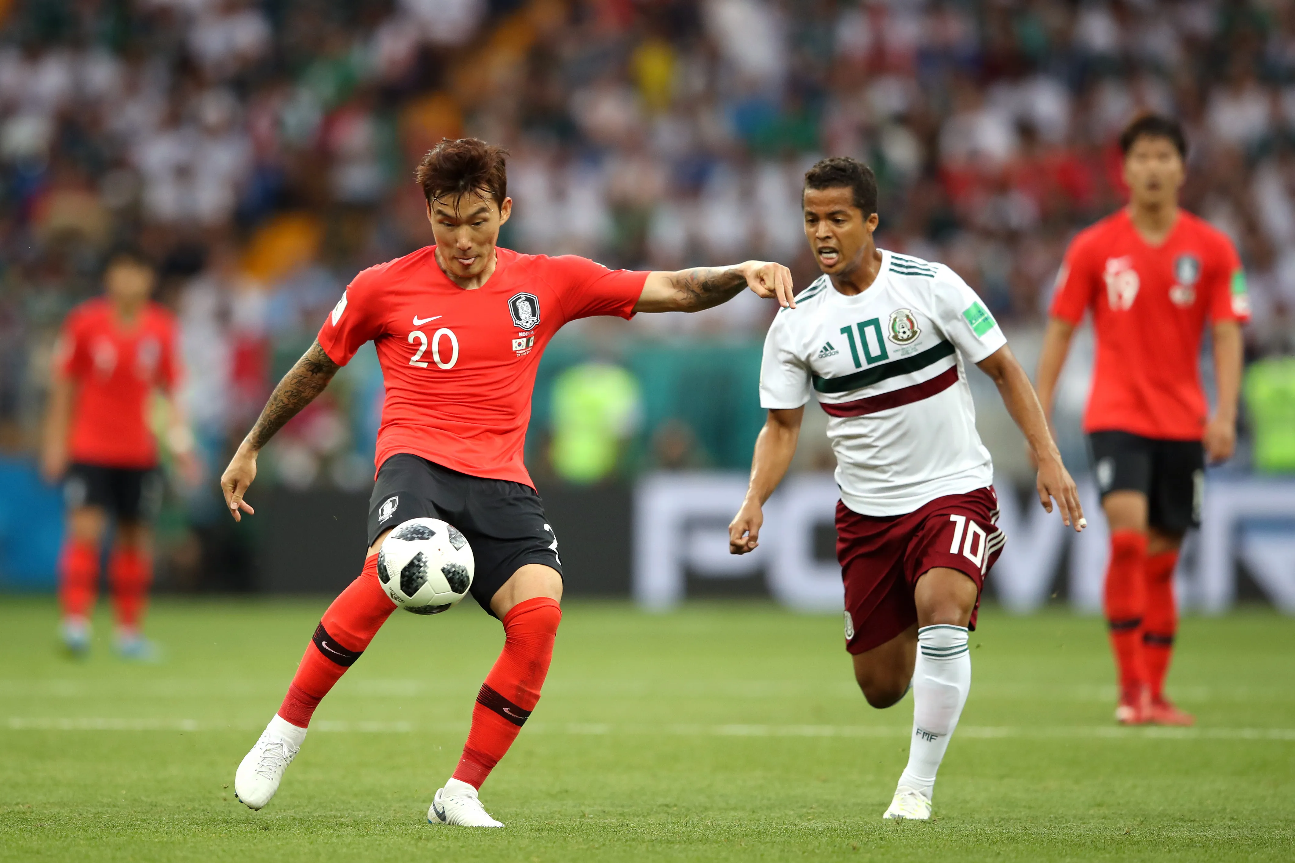 México y Corea del Sur volverán a verse las cara en este Mundial 2026 tras enfrentarse en Rusia 2018. En esa ocasión los mexicanos ganaron por 2-1 en el Rostov Arena. | Foto: Getty Images.