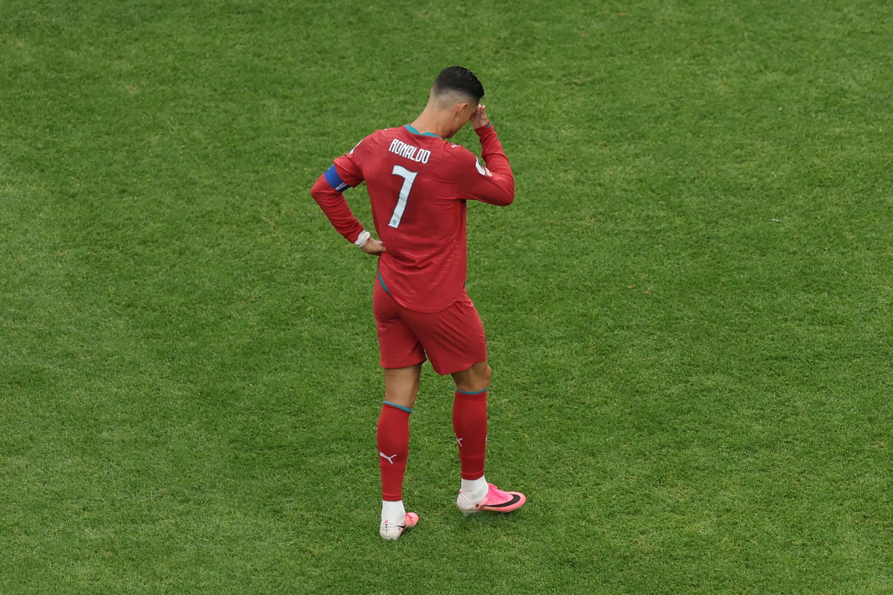 Cristiano Ronaldo se lamenta tras su mal debut en el Mundial 2026. (Photo by Lars Baron/Getty Images)