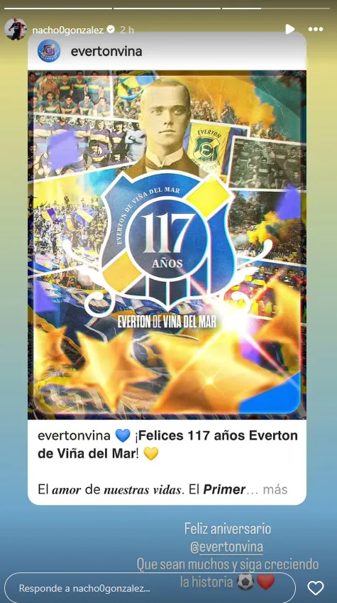 Ignacio González no arma show y le deja un cariñoso mensaje a Everton. Foto: Instagram.