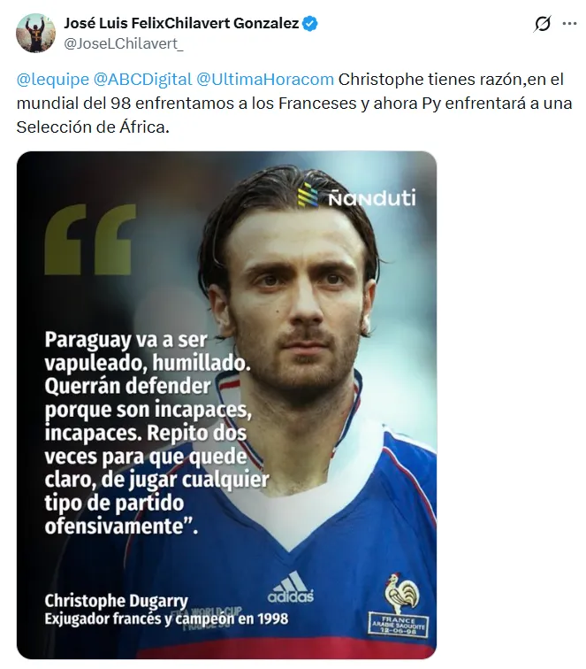 La publicación de Chilavert que dejó la escoba entre Paraguay y Francia.