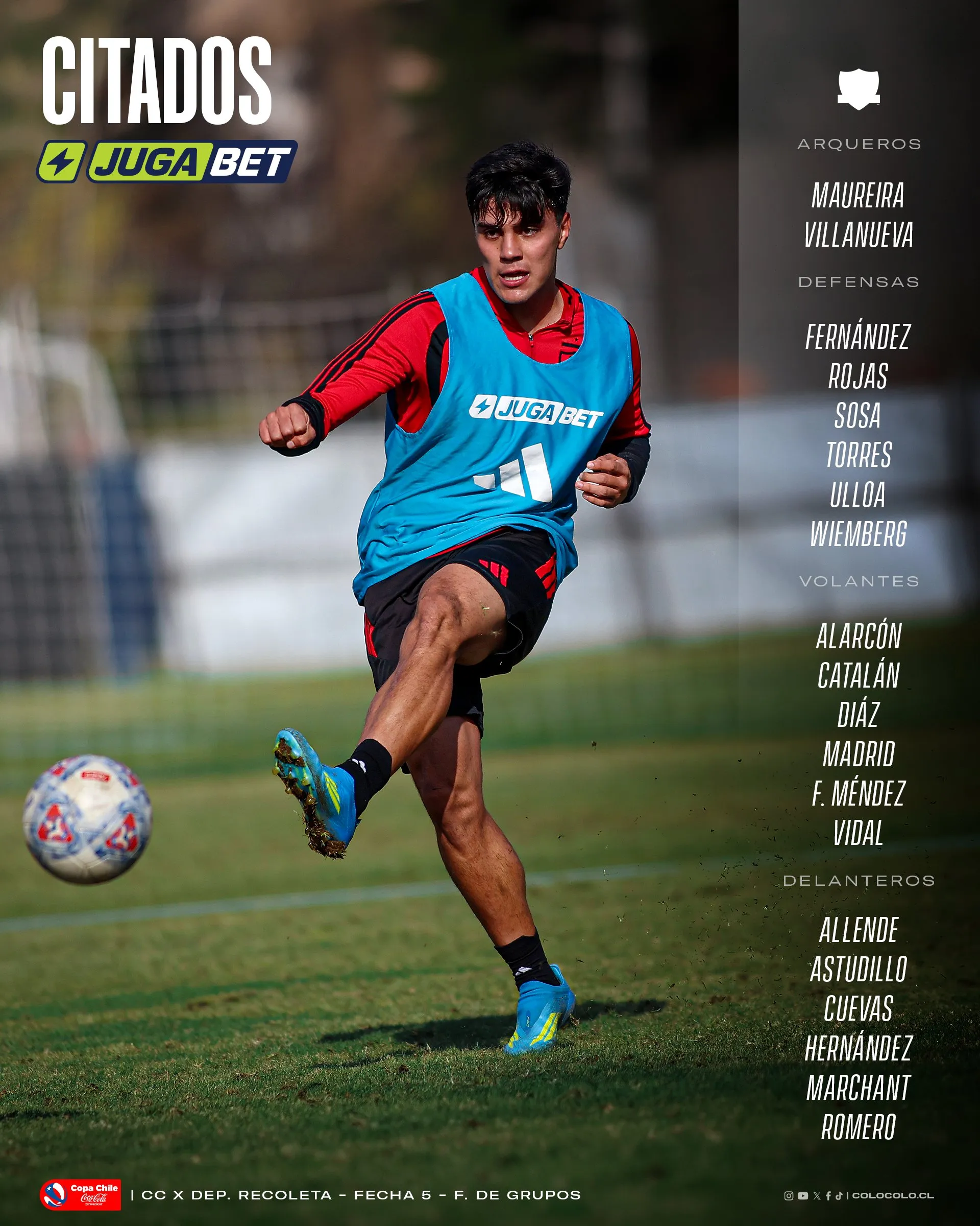 Estos son los citados del Cacique para enfrentar a Recoleta en Copa Chile: Foto: Colo Colo.
