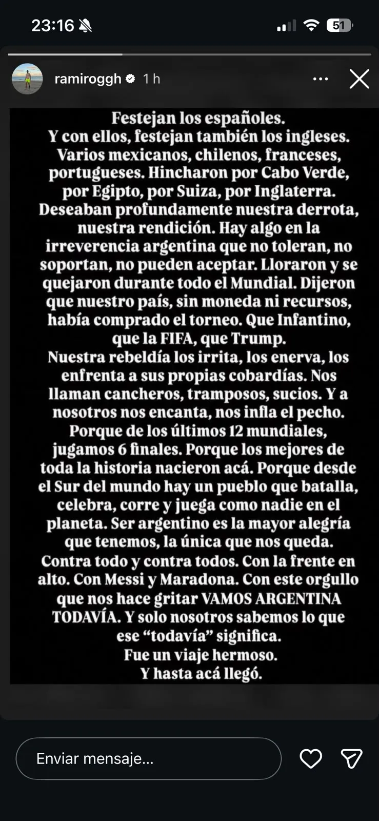 El mensaje de Ramiro González contra los chilenos