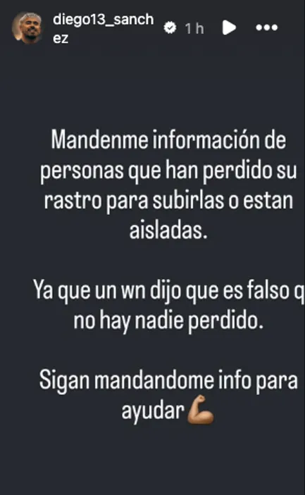 Diego Sánchez puso su cuenta de Instagram para ayudar a encontrar personas en medio del temporal en Coquimbo