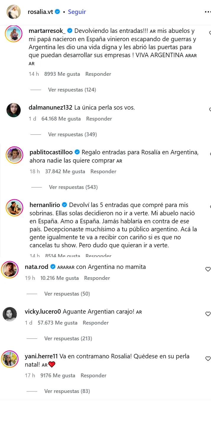 La artista recibió miles de mensajes en su cuenta de IG.
