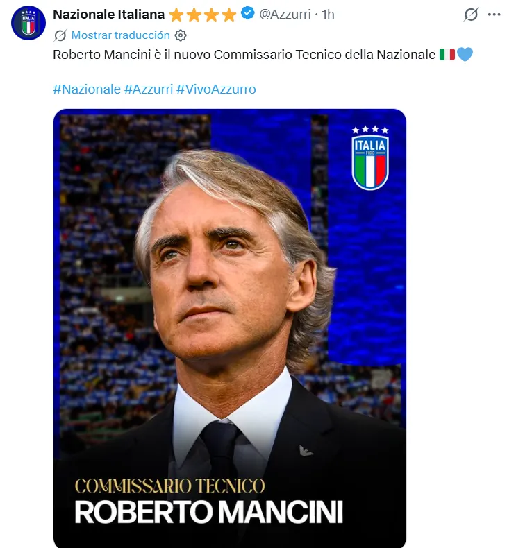 Manucini es el nuevo DT de Italia.