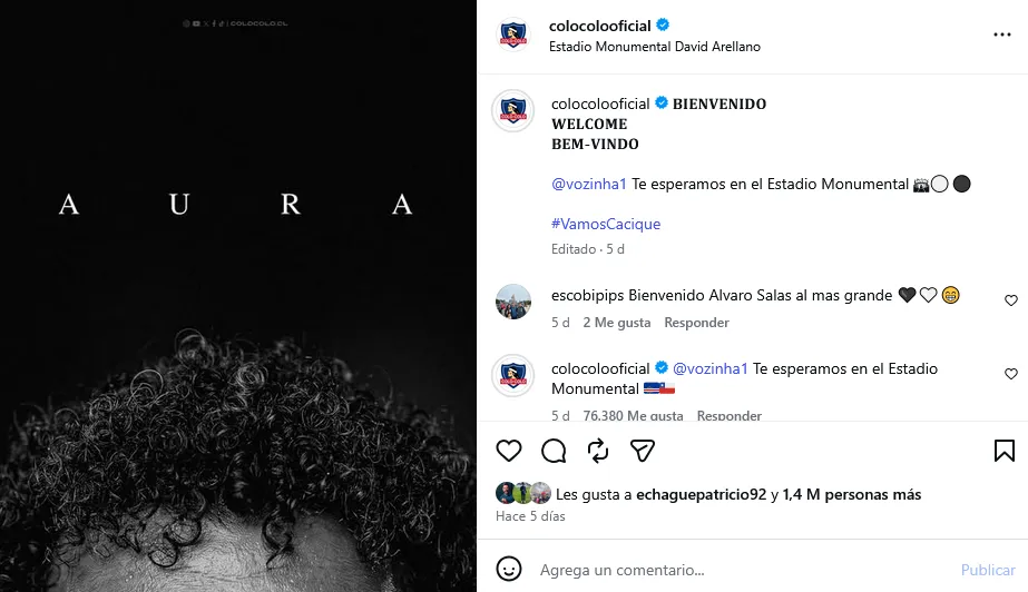 Colo Colo sigue firme y no baja el post con la confirmación de Vozinha.
