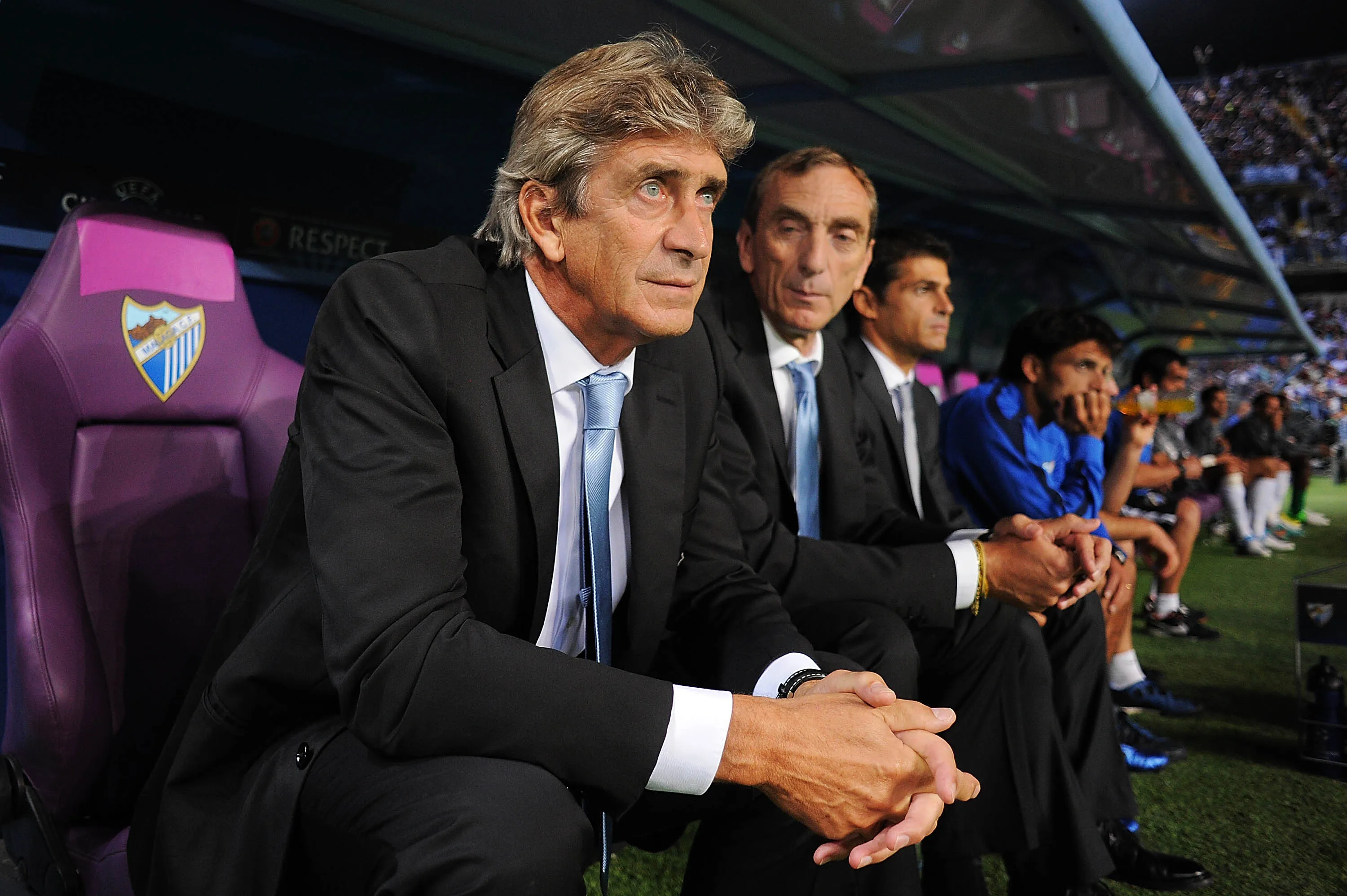 Manuel Pellegrini y Rubén Cousillas, que tuvieron una gran campaña en el Málaga. (Gonzalo Arroyo Moreno/Getty Images).
