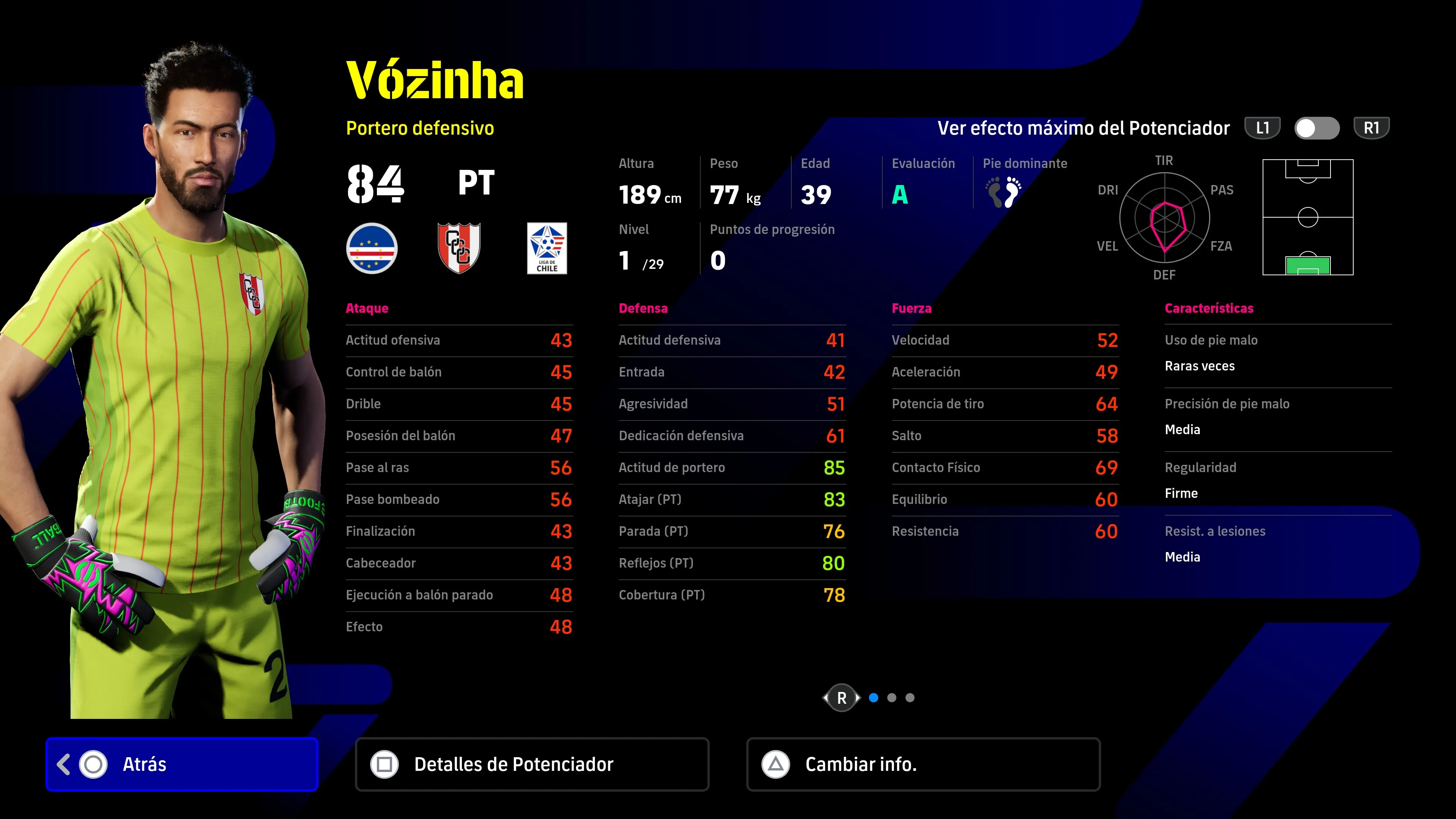 Las estadísticas de Vozinha en el eFootball.