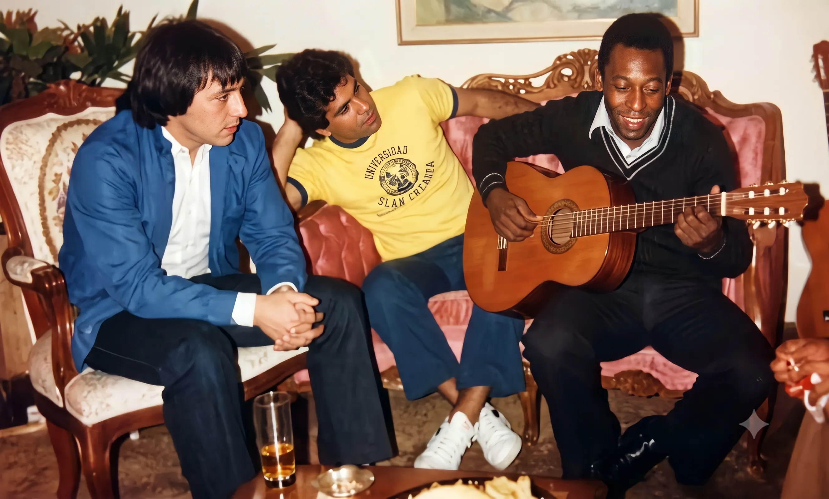 Carlos Reinoso, Wildo y Pelé compartiendo una velada bien musical. (Foto: Cedida y retocada con Gemini IA).