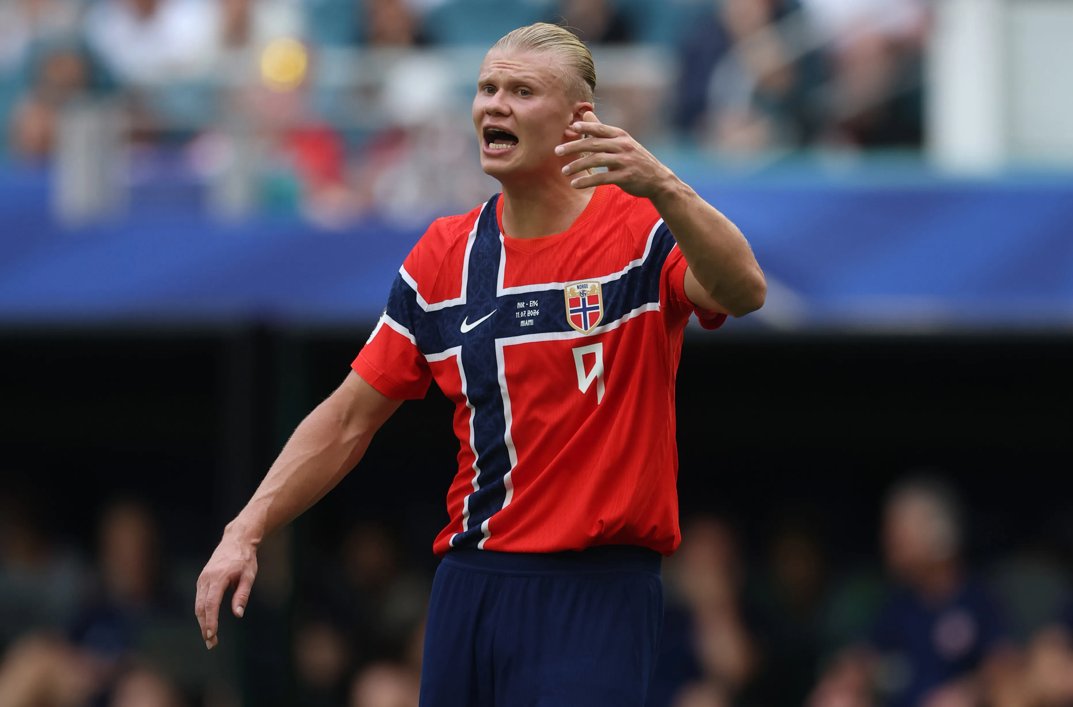 Erling Haaland en acción durante el Mundial 2026, donde Noruega llegó a cuartos de final y cayó ante Inglaterra. (Richard Pelham/Getty Images).