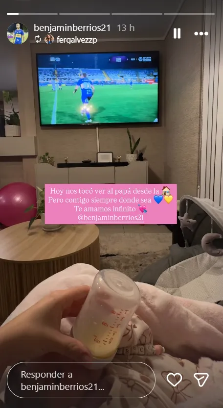 La tierna foto que reposteó Benjamín Berríos en su Instagram: la pequeña Rebecca junto a su madre. (Captura).