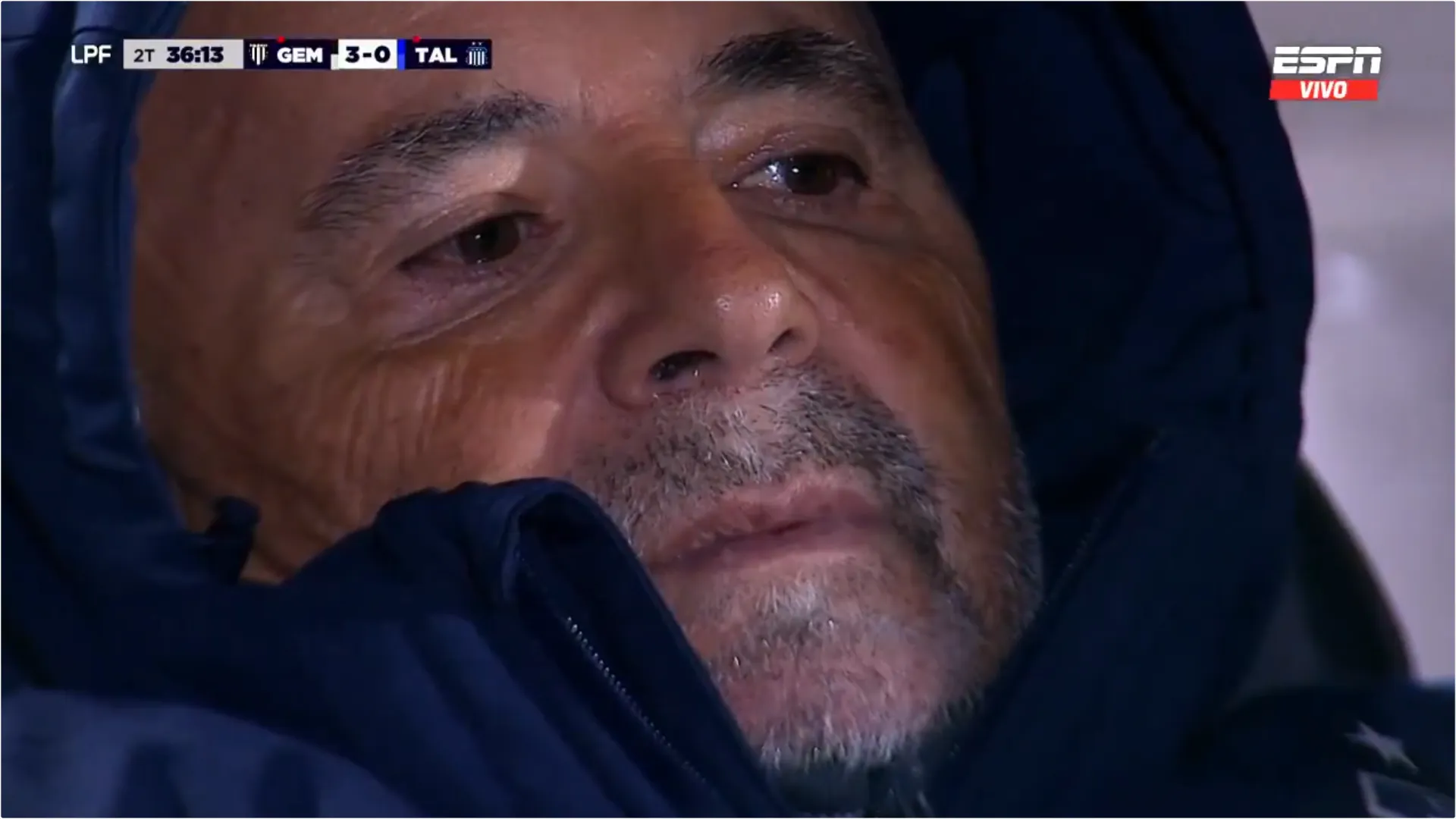 Esa cara de Jorge Sampaoli lo decía todo. (Captura ESPN).