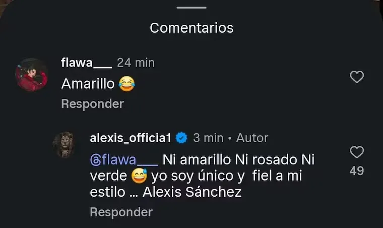 La respuesta de Alexis Sánchez en Instagram.