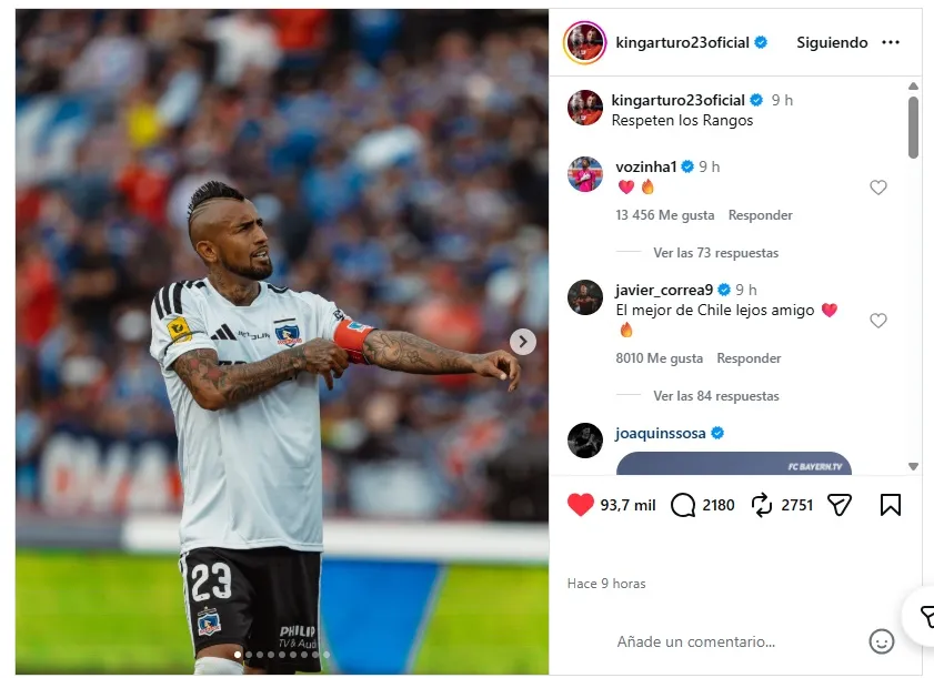 El postero de Arturo Vidal tras la victoria de Colo Colo sobre la U. | Foto: Captura.