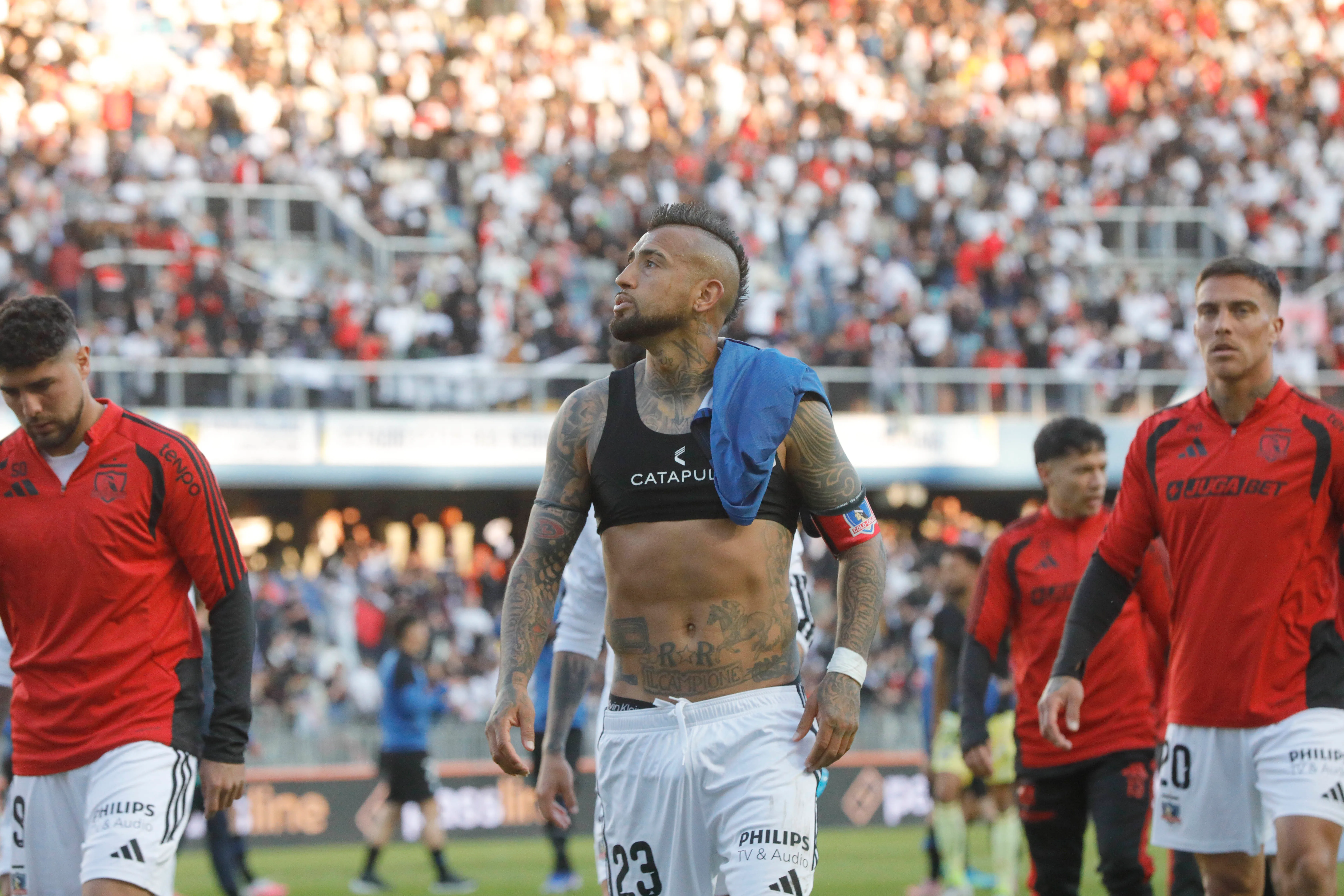 Así salió Arturo Vidal tras la paridad frente a Huachipato en la fecha 22. (Marco Vazquez/Photosport).