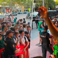 Hinchas de Santiago Wanderers sorprenden con banderazo en Madrid