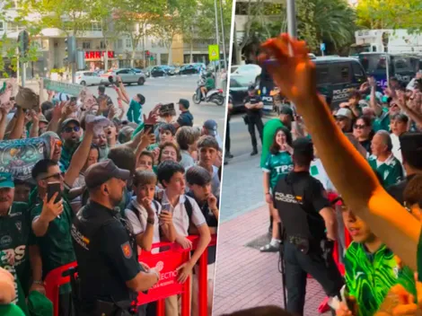 Hinchas de Santiago Wanderers sorprenden con banderazo en Madrid