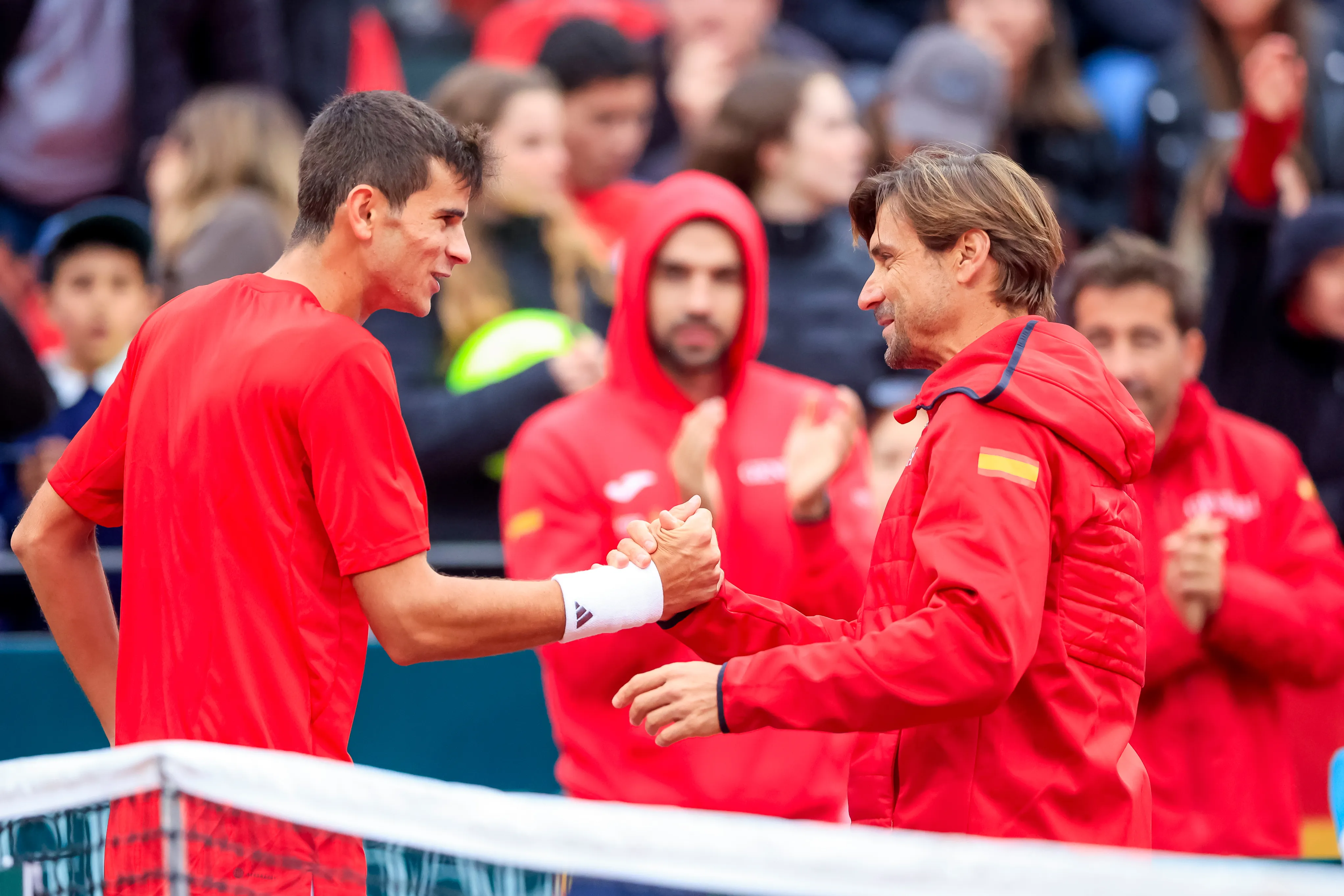 David Ferrer celebra junto a Rafael Jódar en Ñuñoa. Foto: Photosport
