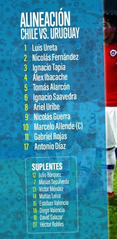 Así formó Chile en la final de los Odesur 2018 ante Uruguay. (Captura).