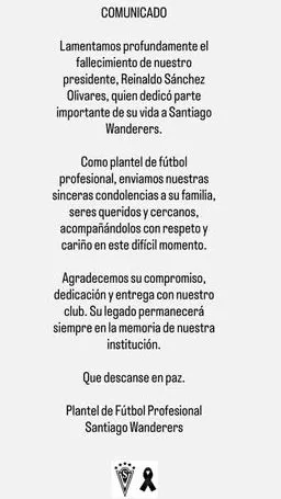 El comunicado de los jugadores de Santiago Wanderers para despedir a Reinaldo Sánchez