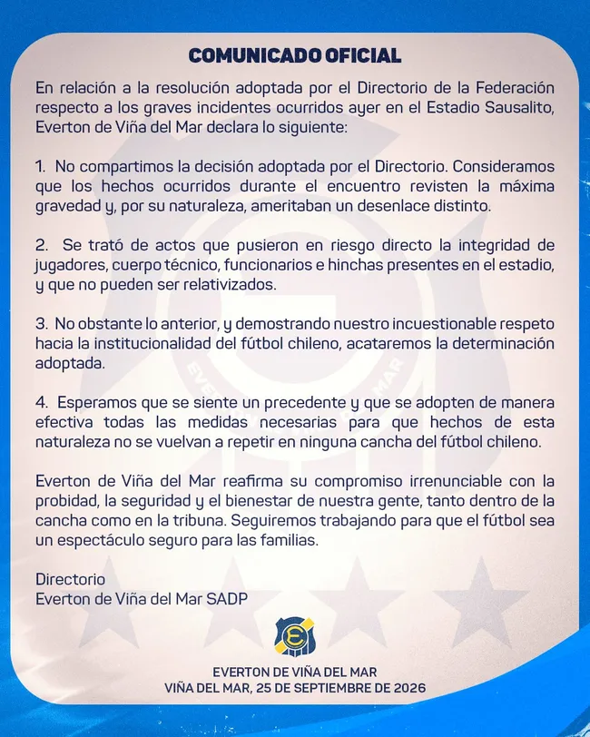 El comunicado que lanzó Everton.