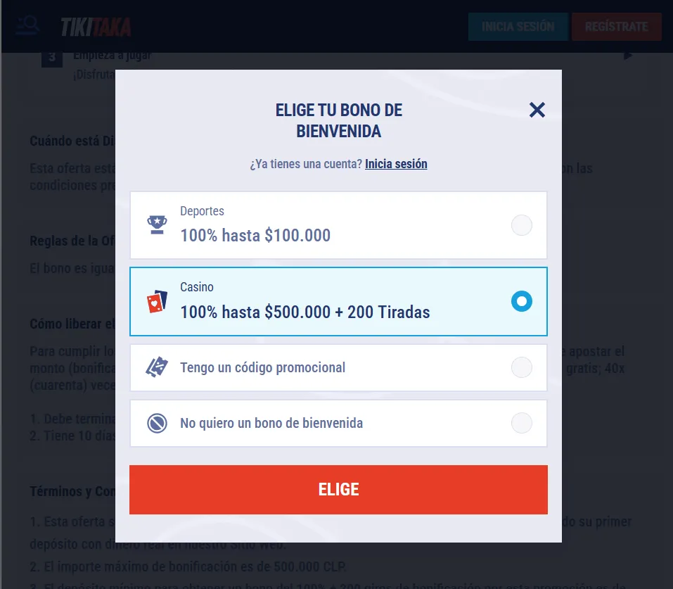 TikiTaka casino bono de bienvenida
