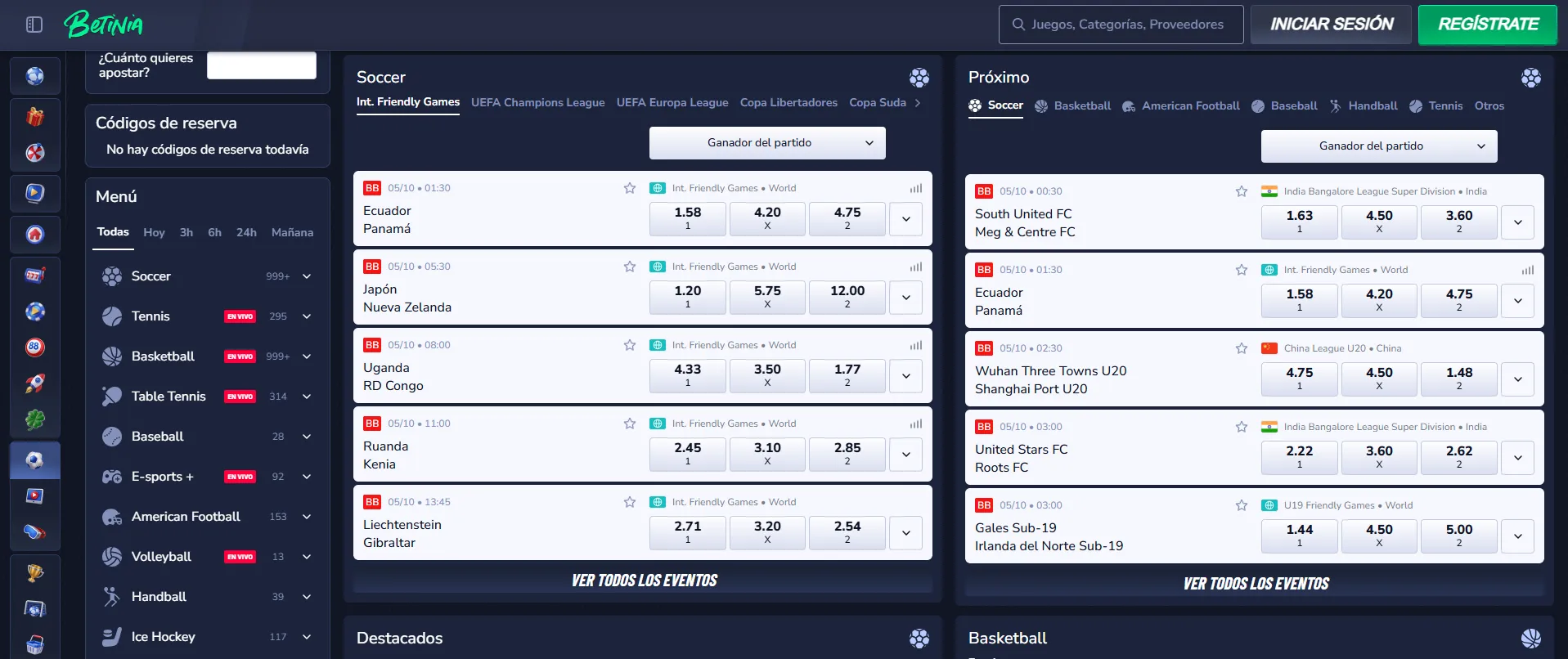 Apuestas deportivas en Betinia