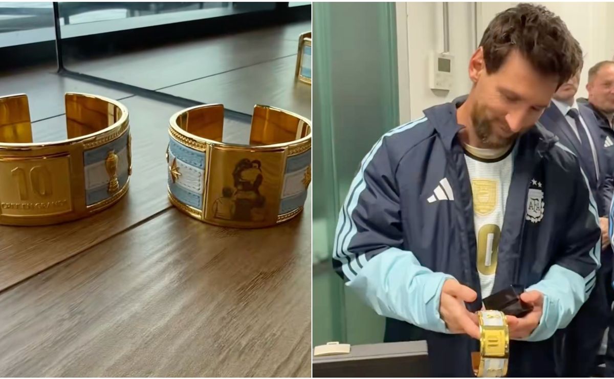 Presidente de Conmebol le regala a Lionel Messi una jineta de oro hecha en Chile