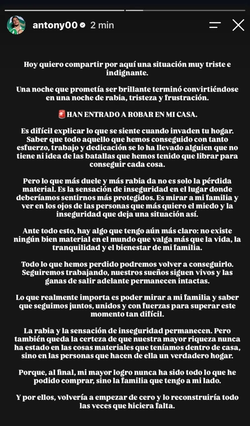 El comunicado completo de Antony.