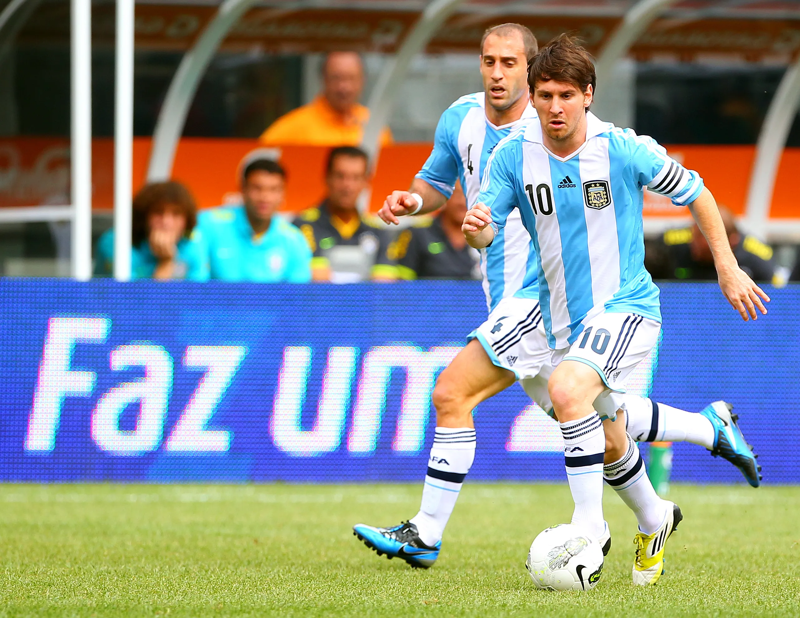 Lionel Messi en ese amistoso ante Brasil donde Matías Rodríguez fue suplente. (Rich Schultz/Getty Images).